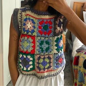 Handmade crochet granny square boxy top